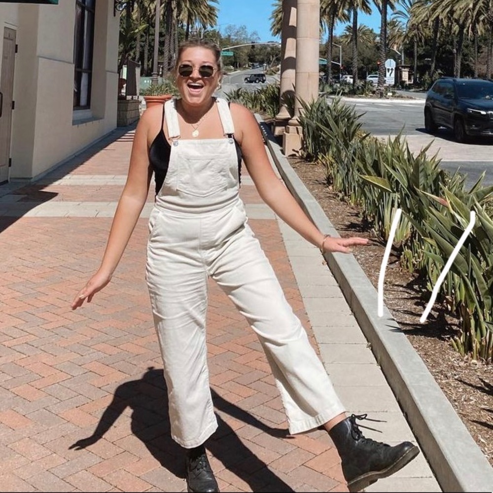 cream corduroy Levi’s overalls